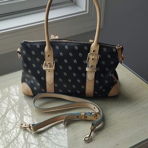 Black and Tan Logo-Print Satchel Handbag